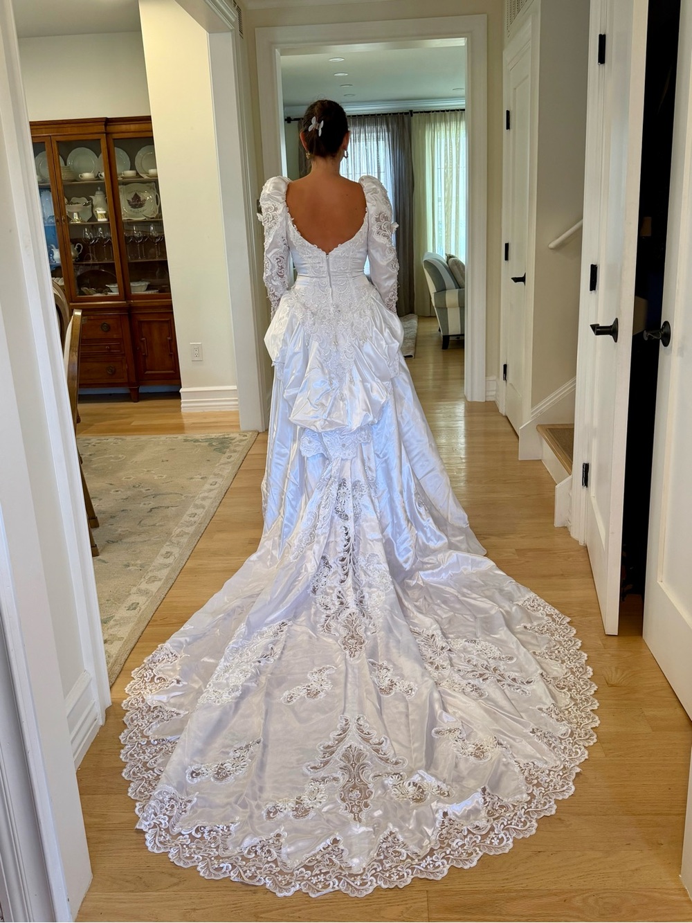 Vintage White Bridal Ballgown with Lace Train